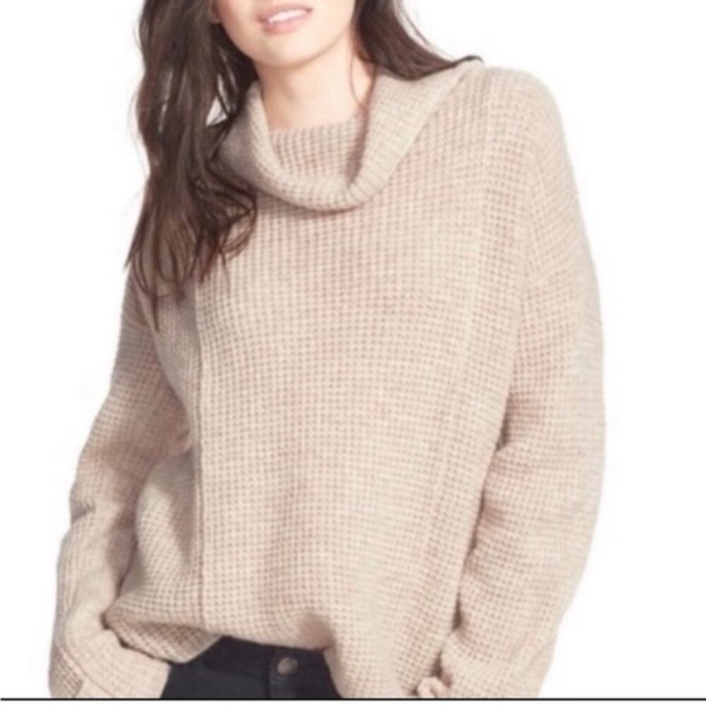 FREE PEOPLE Womens Sidewinder Wool Waffle Knit Pullover Sweater - oversized fit